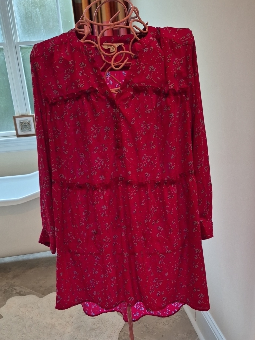 The Pioneer Woman Red Floral Tiered Long-Sleeve Dress